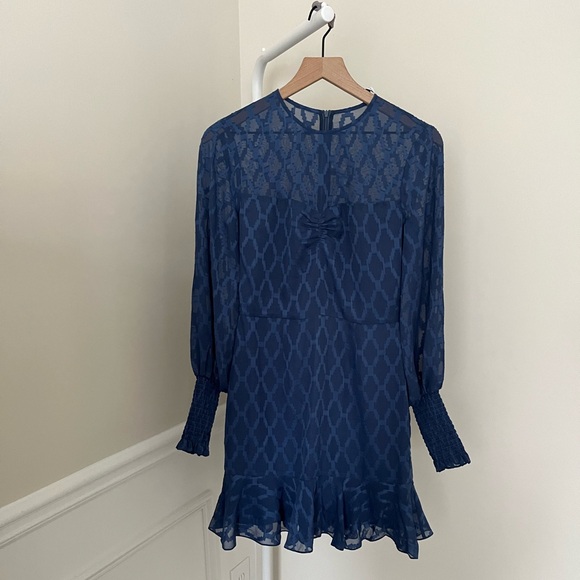 Cooper St Dresses & Skirts - COOPER ST Blue Semi Sheer Ruffle Mini Dress Long Sleeves Lined Women’s 4